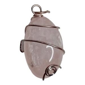 Metal Wire Wrapped Pink Rose Quartz Crystal Stone Necklace Jewelry Pendant